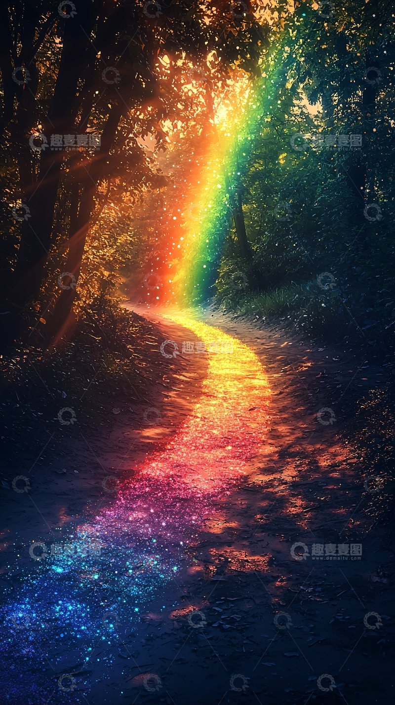 高清大图下载【趣麦麦图】彩虹小路森林