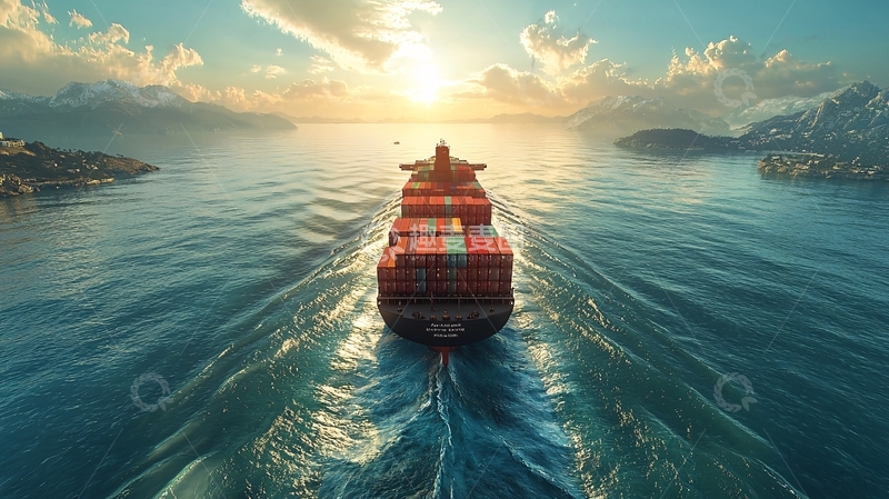 高清大图下载【趣麦麦图】航运业日落海景集装箱货船