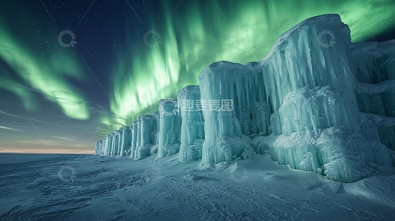 高清大图下载【趣麦麦图】极光下的冰墙