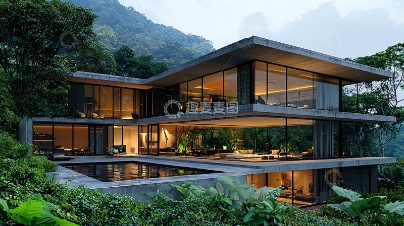 高清大图下载【趣麦麦图】山林别墅夜景