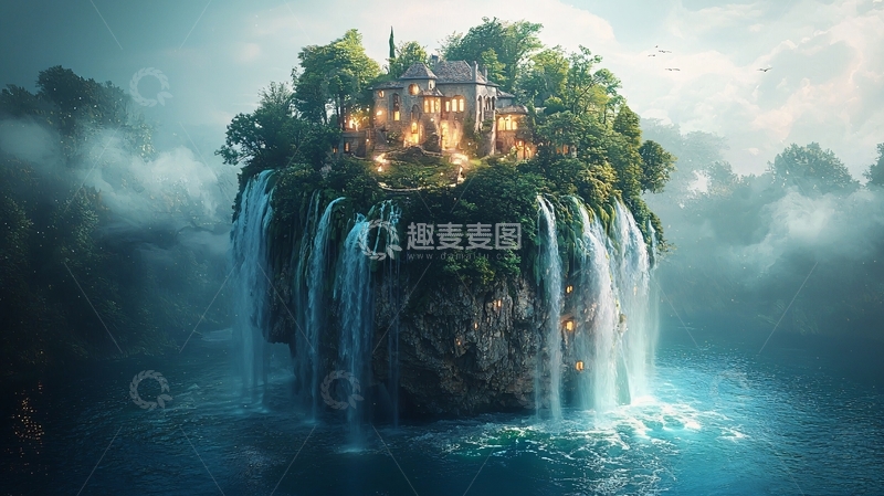 高清大图下载【趣麦麦图】悬崖上的梦幻岛屿