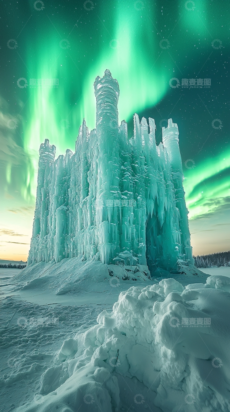 高清大图下载【趣麦麦图】冰雪城堡极光