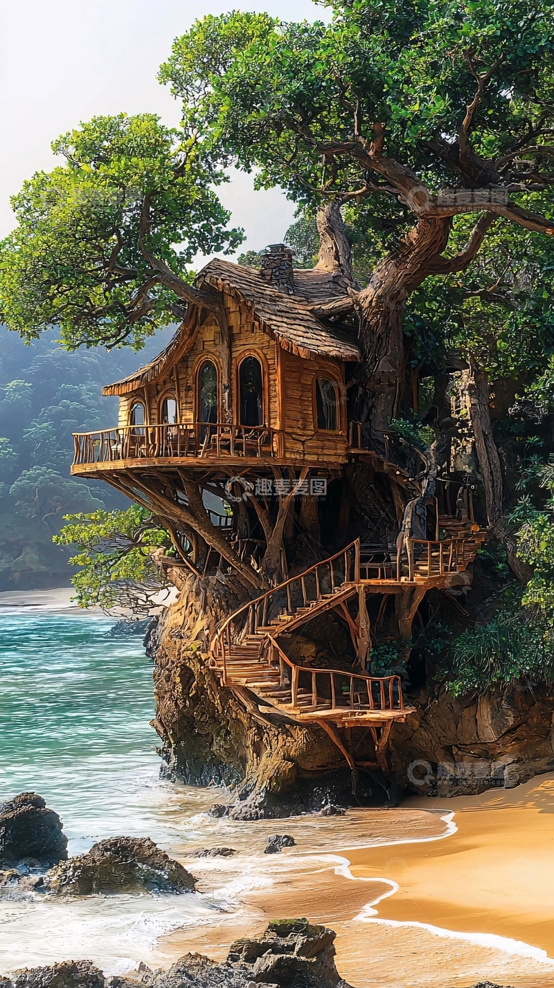 高清大图下载【趣麦麦图】海边树屋