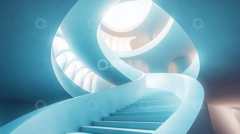 高清大图下载【趣麦麦图】蓝色螺旋楼梯
