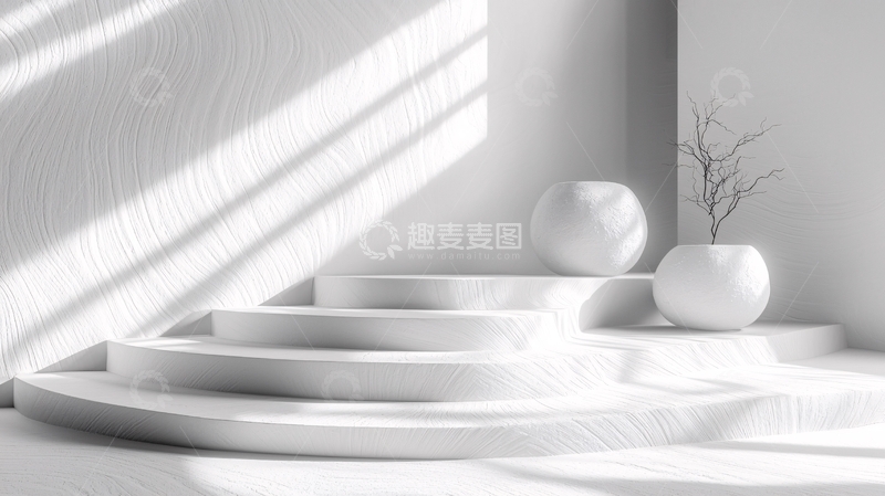 高清大图下载【趣麦麦图】极简白色阶梯展示背景