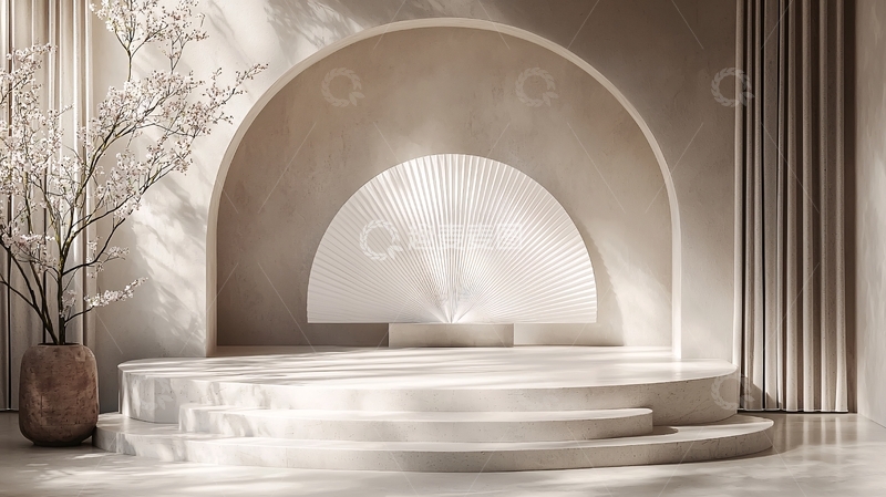 高清大图下载【趣麦麦图】极简风白色圆形阶梯展示台