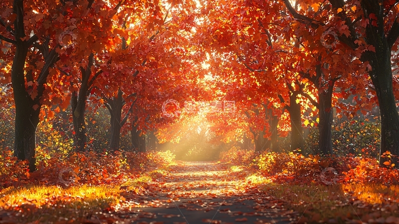 高清大图下载【趣麦麦图】秋日红叶小路