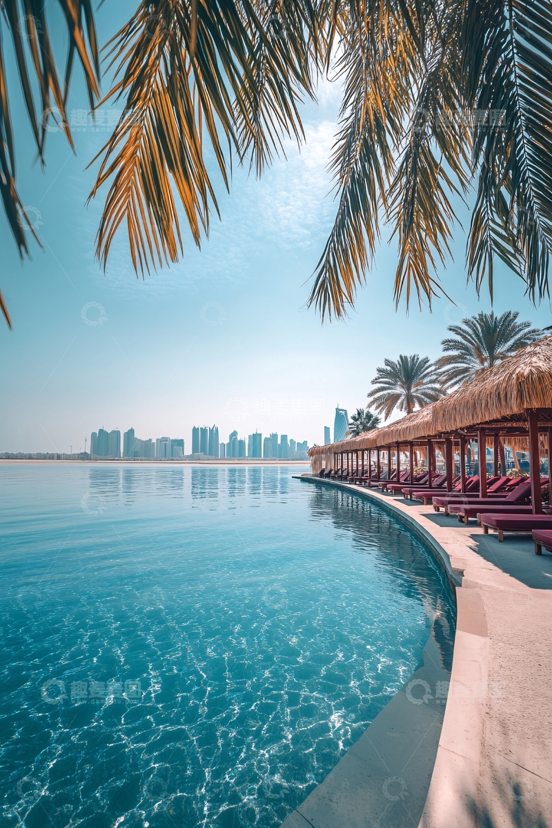 高清大图下载【趣麦麦图】棕榈树下泳池海景