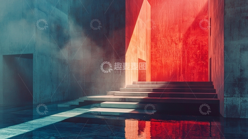 高清大图下载【趣麦麦图】红蓝对比色建筑室内