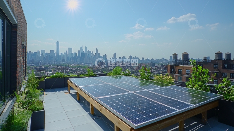 高清大图下载【趣麦麦图】屋顶太阳能板城市景观