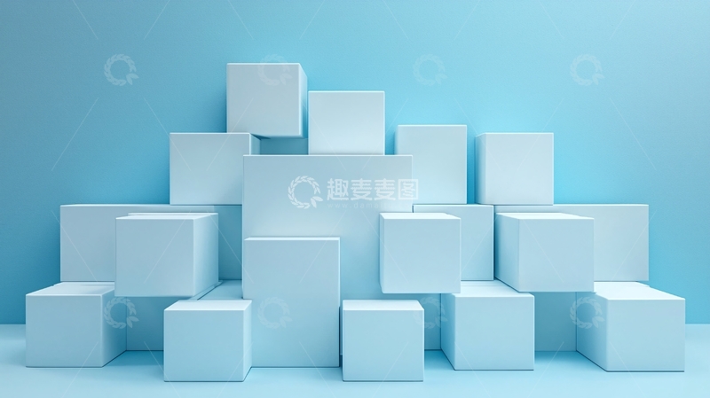 高清大图下载【趣麦麦图】蓝色背景下堆叠的白色方块