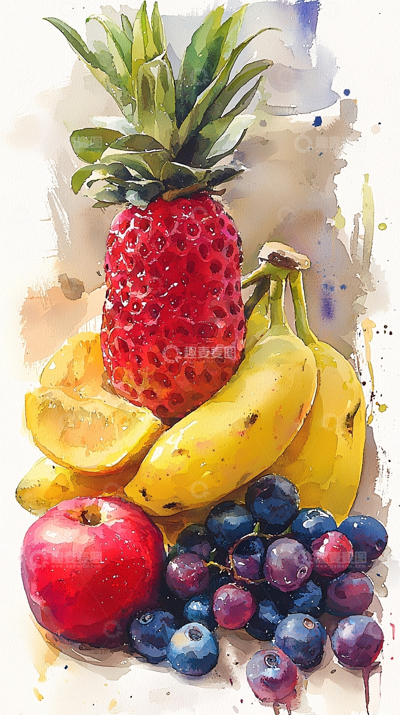 高清大图下载【趣麦麦图】水彩水果静物画