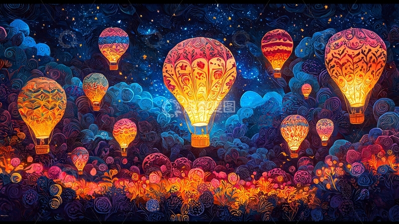 高清大图下载【趣麦麦图】星空热气球