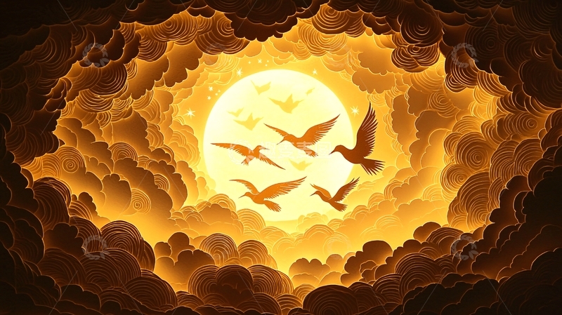 高清大图下载【趣麦麦图】云层中的飞鸟