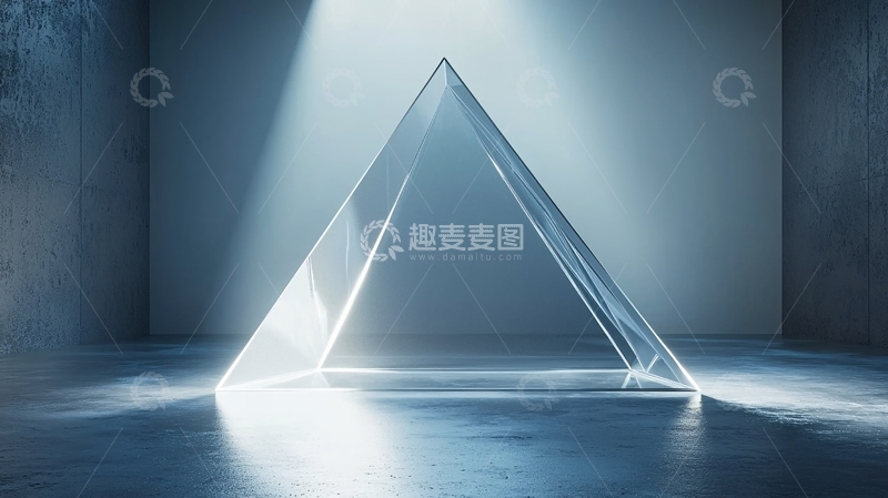 光线照射下的透明玻璃金字塔