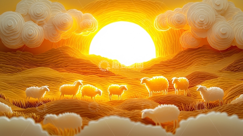 高清大图下载【趣麦麦图】日落黄昏羊群剪影