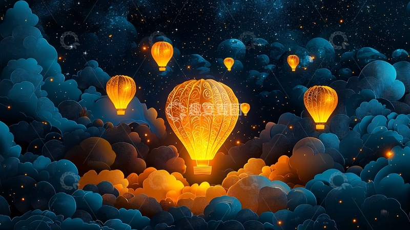 高清大图下载【趣麦麦图】夜空中燃烧的热气球