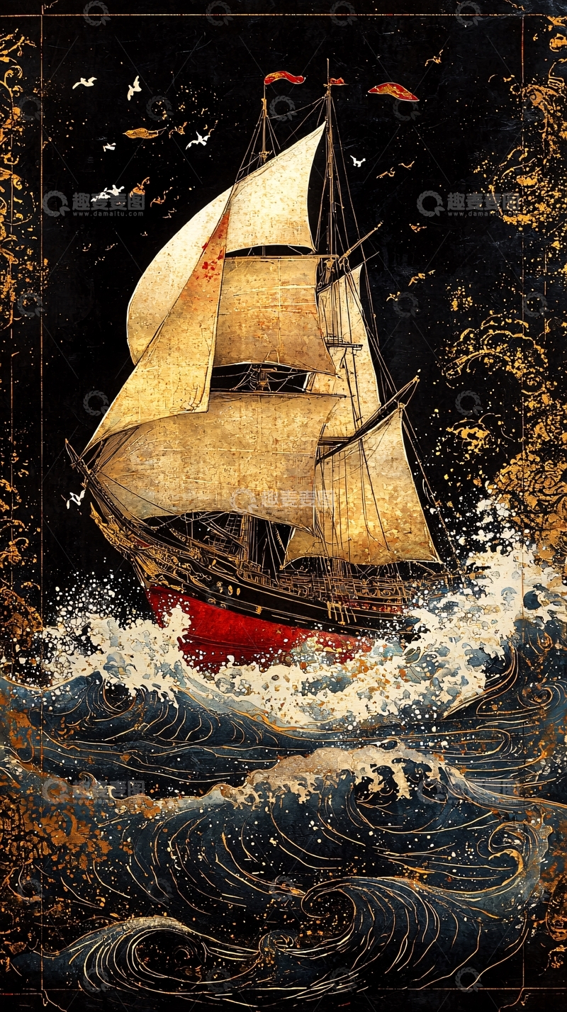 高清大图下载【趣麦麦图】古典帆船航海图