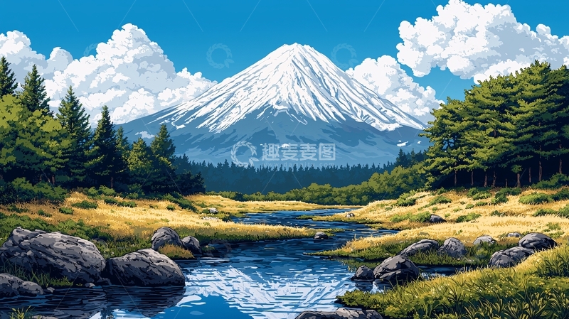 高清大图下载【趣麦麦图】富士山雪山风景