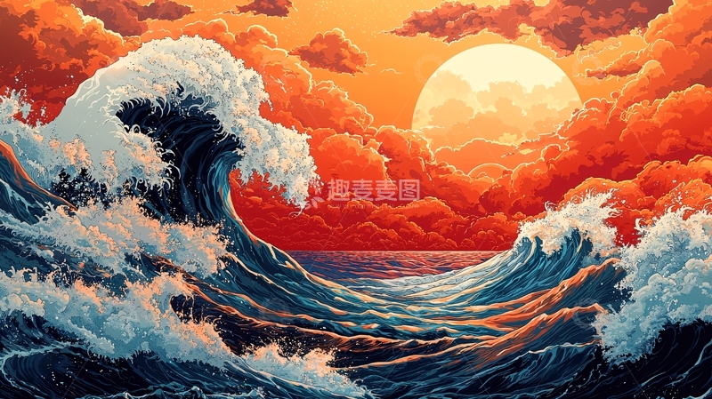 高清大图下载【趣麦麦图】巨浪滔天日出