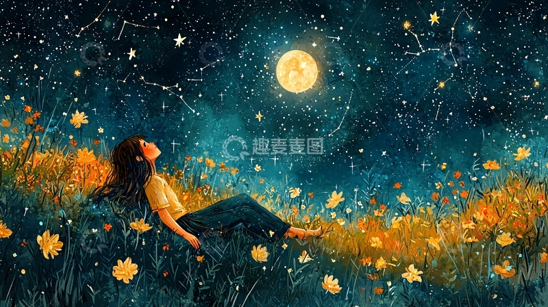 高清大图下载【趣麦麦图】星空下的女孩
