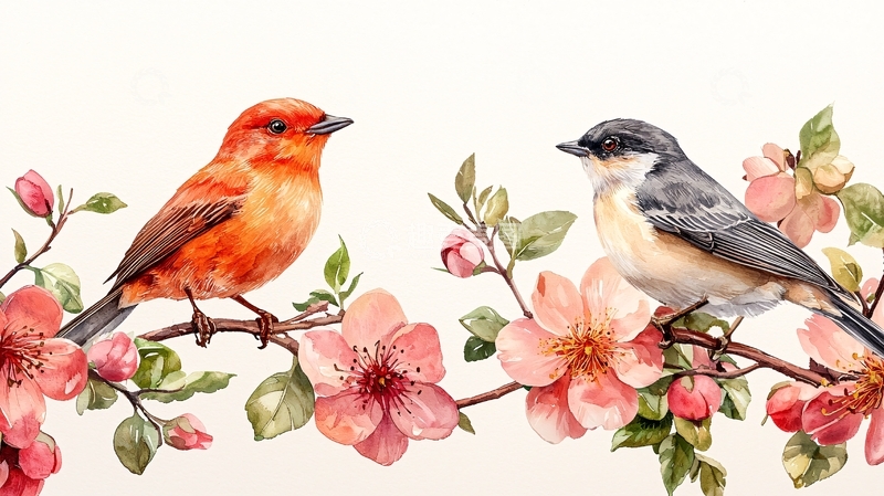 高清大图下载【趣麦麦图】水彩鸟类花卉
