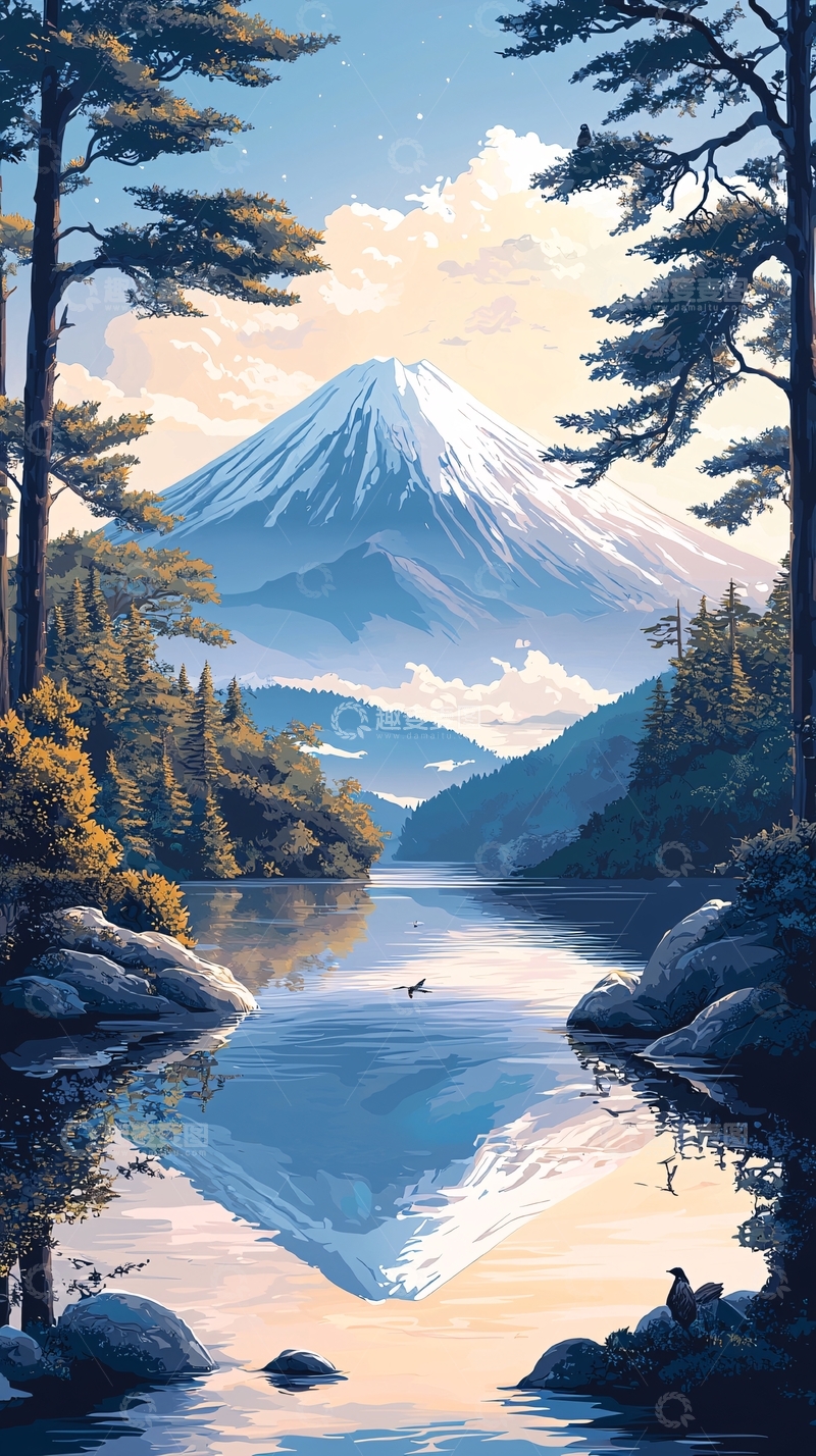 高清大图下载【趣麦麦图】富士山倒影