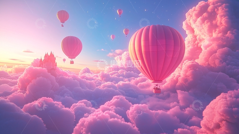 高清大图下载【趣麦麦图】粉色热气球