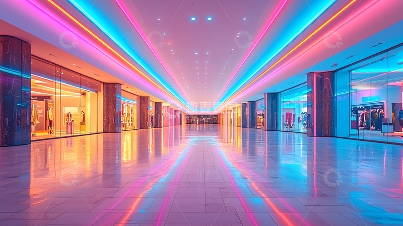 高清大图下载【趣麦麦图】霓虹灯走廊购物中心
