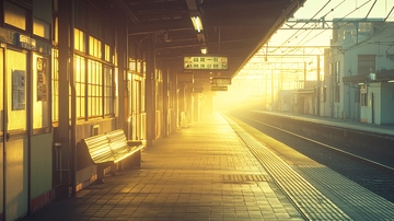 清晨火车站平台