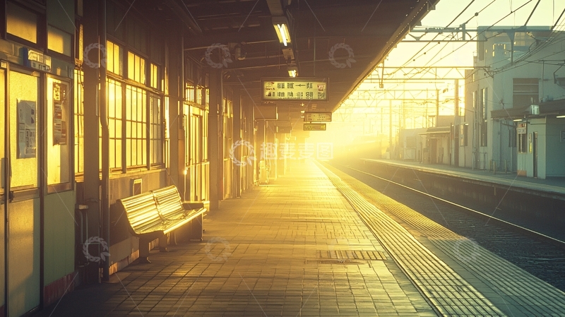 高清大图下载【趣麦麦图】清晨火车站平台