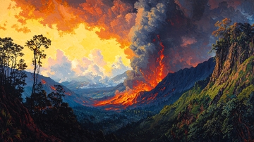 火山爆发下的山谷美景