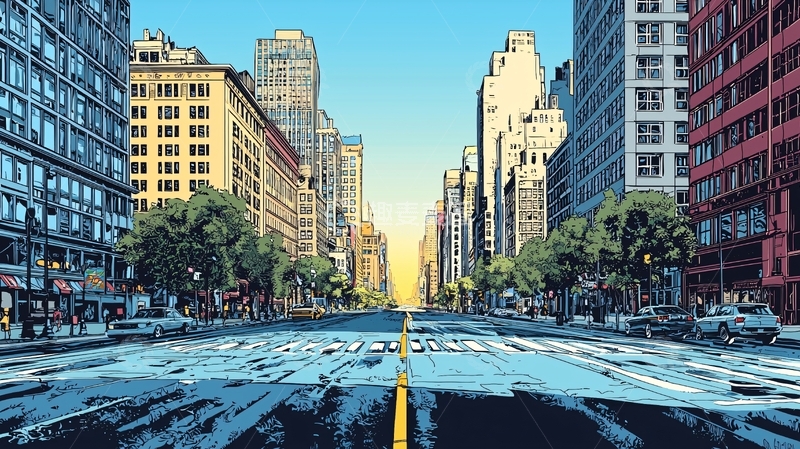 高清大图下载【趣麦麦图】城市街道漫画风格