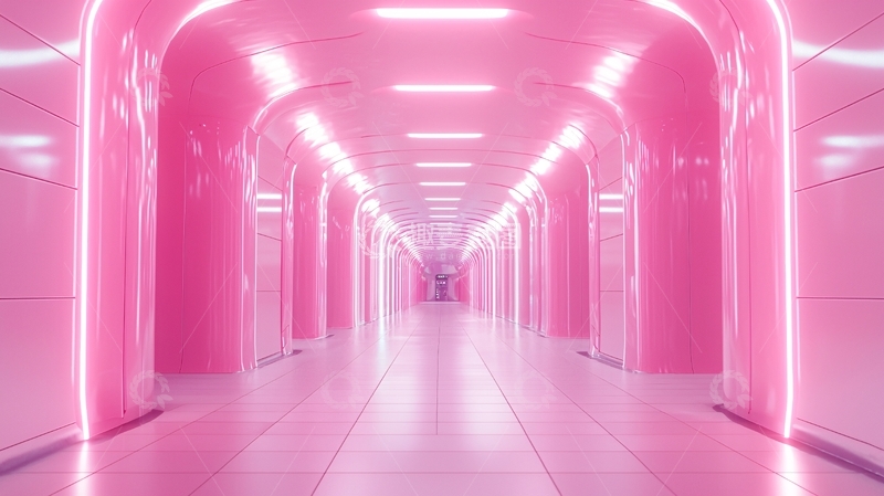 高清大图下载【趣麦麦图】粉色霓虹灯走廊
