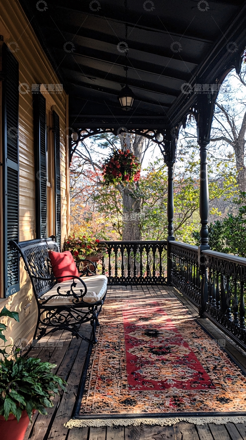 高清大图下载【趣麦麦图】幽静舒适的乡村房屋阳台