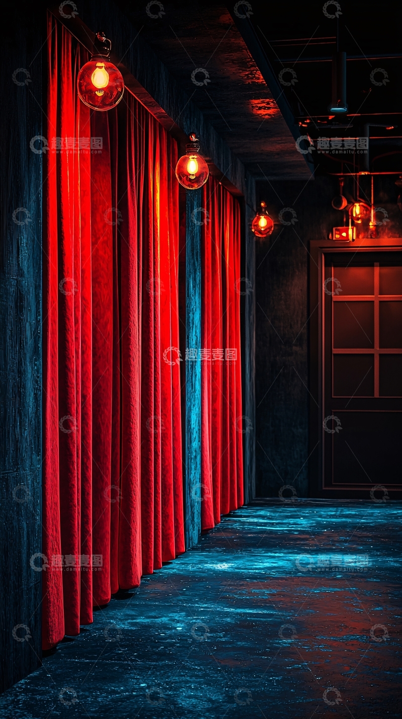 高清大图下载【趣麦麦图】暗红色幕布走廊灯光