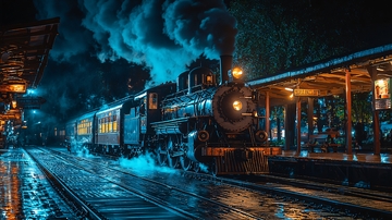 夜幕下的蒸汽火车