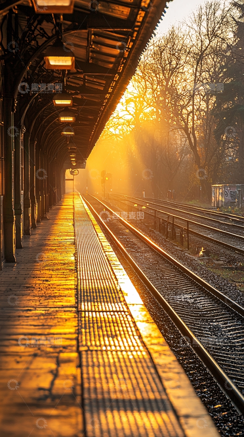 高清大图下载【趣麦麦图】火车站日出