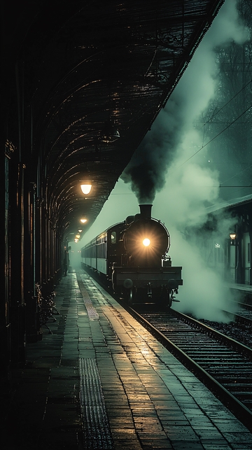 蒸汽火车站台夜景