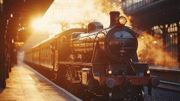 蒸汽火车日出车站