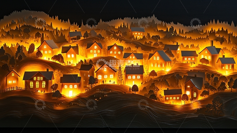高清大图下载【趣麦麦图】夜晚灯火辉煌的小镇