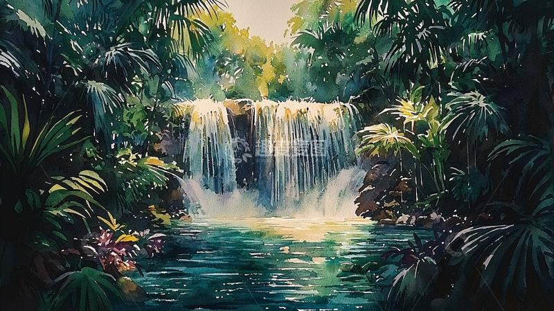 高清大图下载【趣麦麦图】热带雨林瀑布