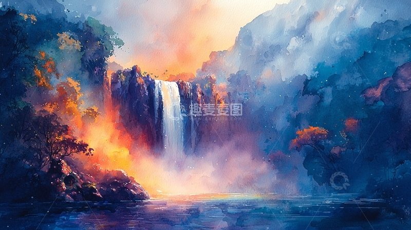 高清大图下载【趣麦麦图】梦幻般色彩的瀑布