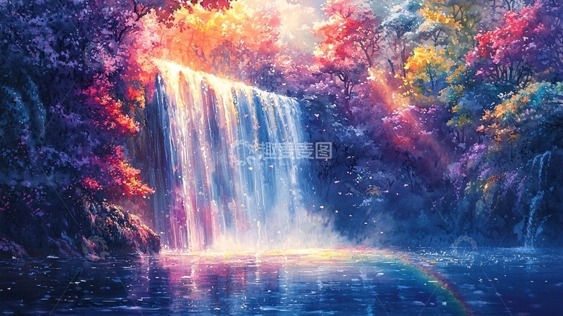 高清大图下载【趣麦麦图】梦幻彩虹瀑布