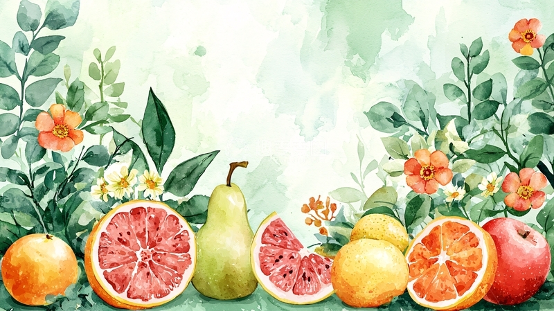 高清大图下载【趣麦麦图】水彩水果花卉背景图