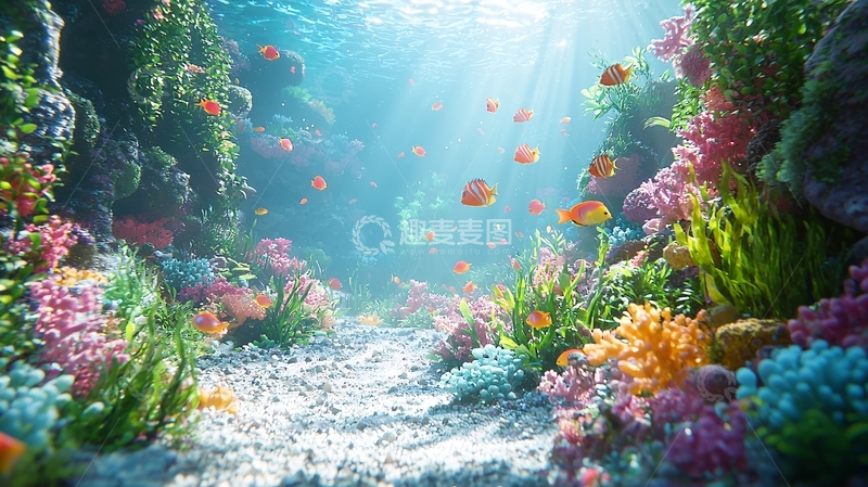 高清大图下载【趣麦麦图】海底珊瑚礁鱼群景色