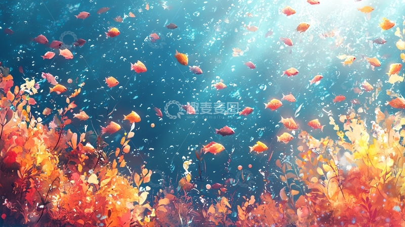 高清大图下载【趣麦麦图】阳光透过海水照射珊瑚礁