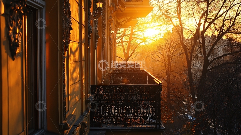高清大图下载【趣麦麦图】夕阳西下阳台景色