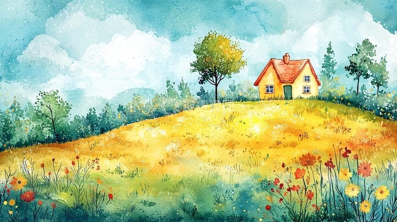 高清大图下载【趣麦麦图】水彩田园小屋