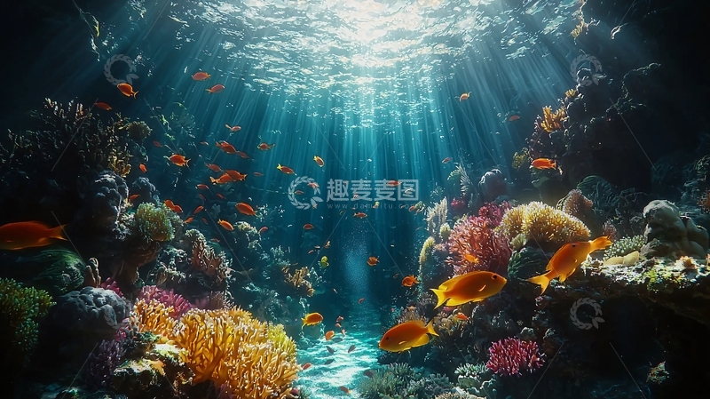 高清大图下载【趣麦麦图】深海珊瑚鱼群高清图